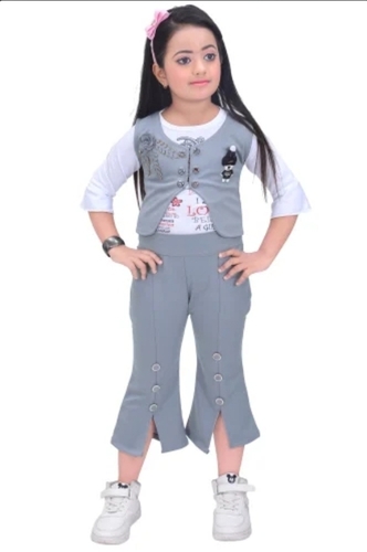 Girls Steel Grey Top Capri Set
