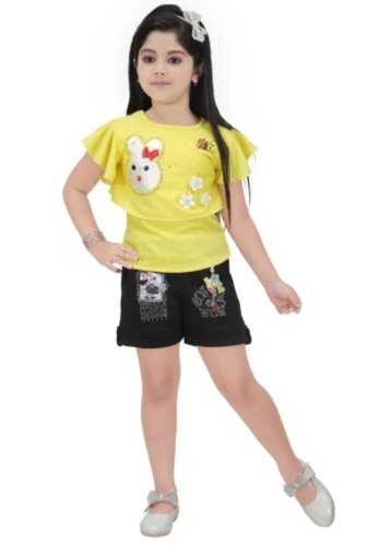Girls Yellow Black Top Shorts Set