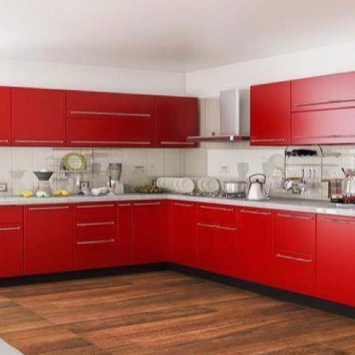 Plywood Modular Kitchen Red L Shape
