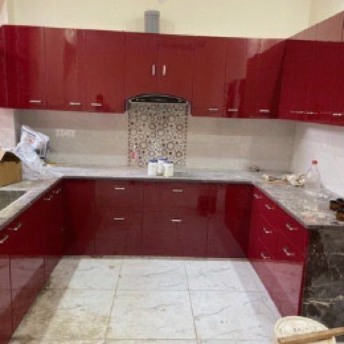 Plywood Modular Kitchen Red U Shape