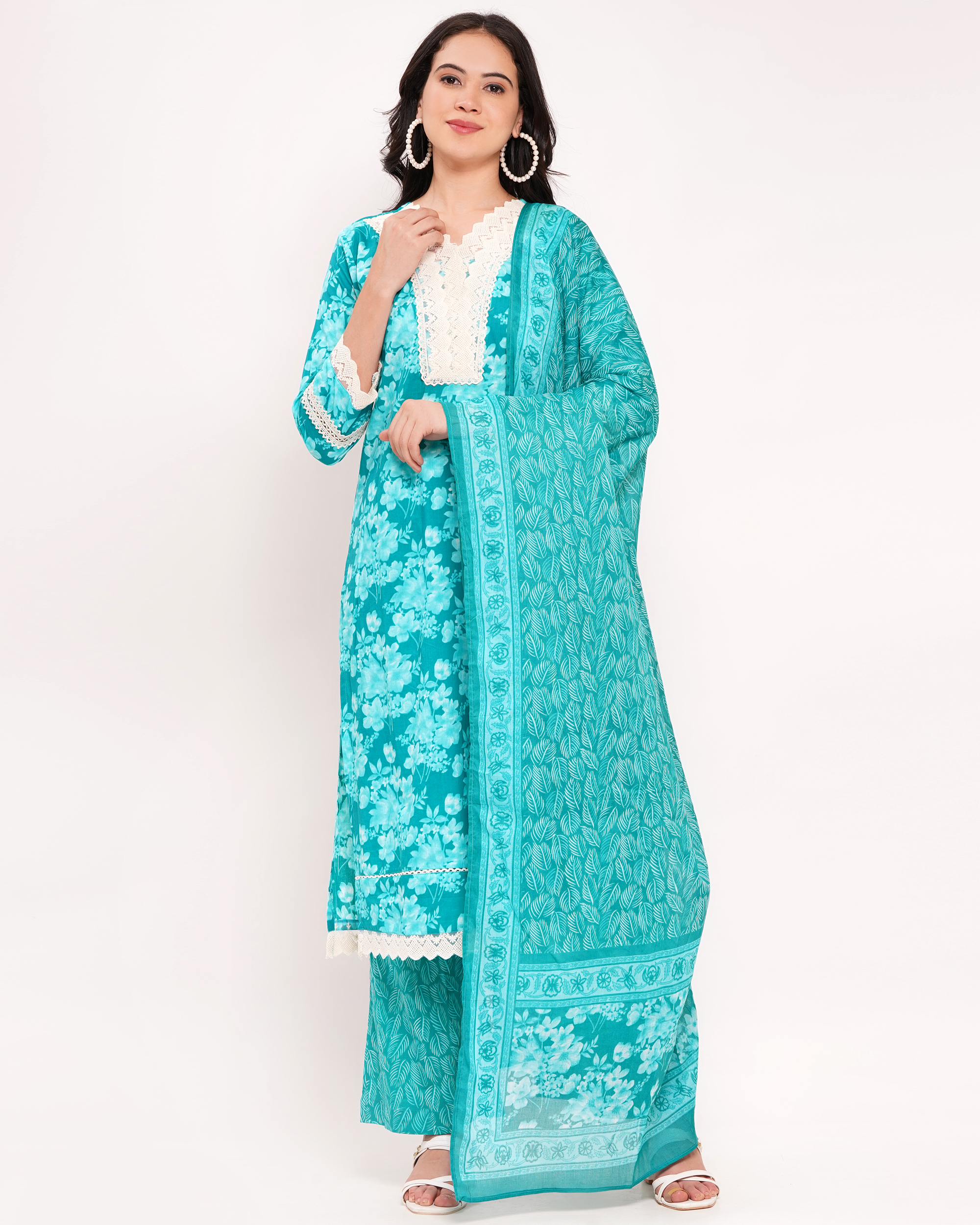 Blue Floral Lawn Cotton Pakistani Suit Set