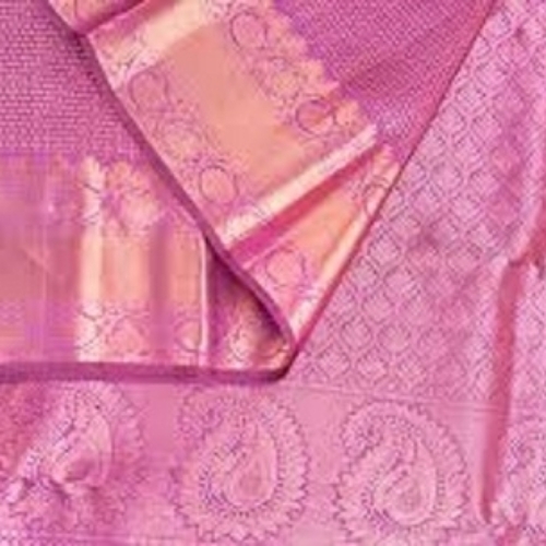 Pink Printed 100% Cotton Banarasi Saree