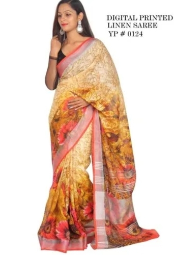 160 Gsm Digital Printed Linen Saree