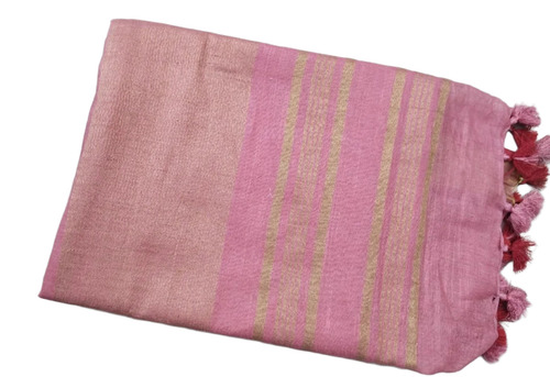 Plain Pink Linen Saree