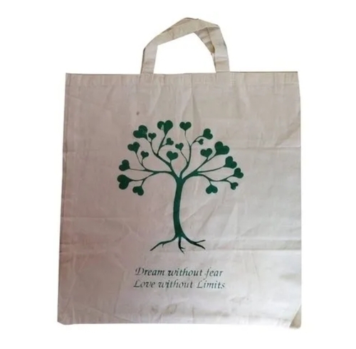 Off White Printed Cotton Carry Bag