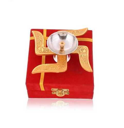 German Silver Swastik Diya - Material: Metal