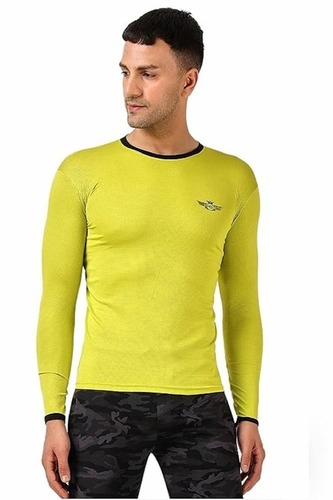 Sports Polyester Yellow Full Sleeves Men T Shirt