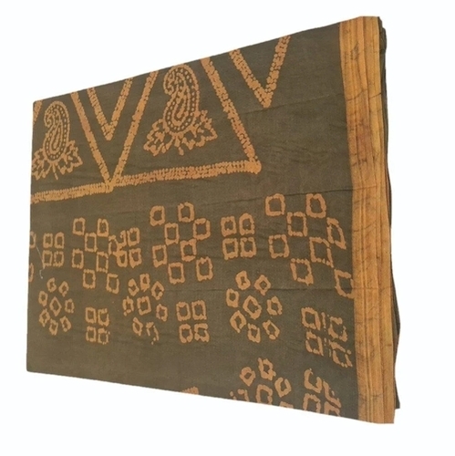 Brown Handwork Cotton Batik Print Saree