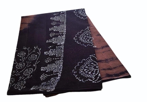 Dark Brown Cotton Batik Print Saree