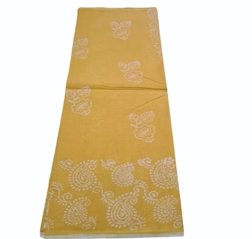 Yellow Block Print Cotton Saree