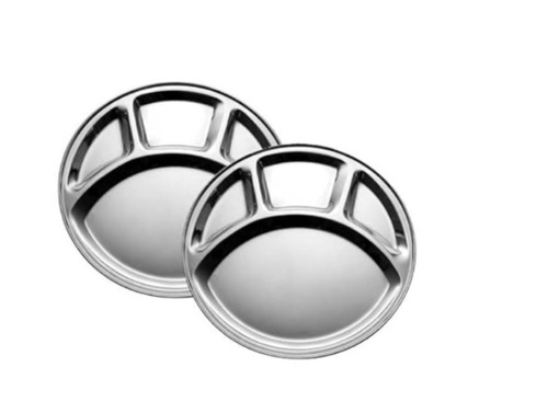 Steel 4-Compartment Round Serving Plate - Color: Sliver