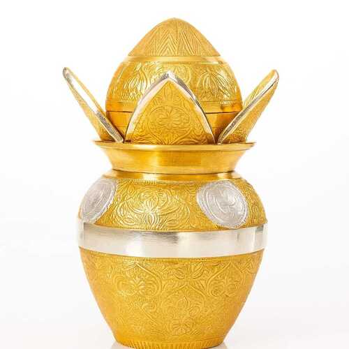Designer Kalash Set In Gold And Silver Finish - Material: Pure Brass