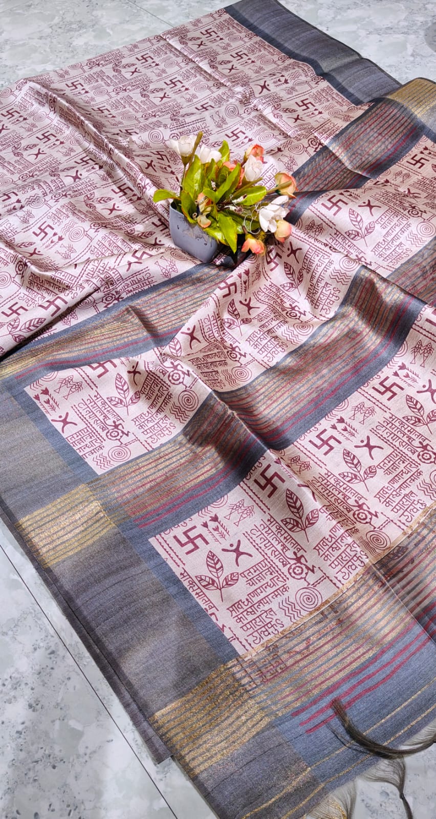 Ghicha Silk Saree With Ganga Jamuna Border