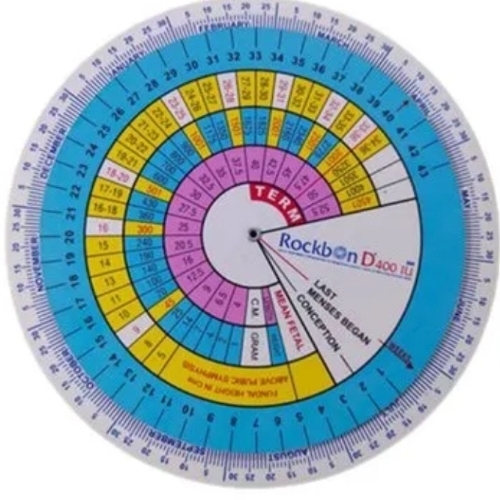 Pregnancy Wheel Chart - Plastic, Customized Size, Multi Color | Easy To Read, Logo Branding, Individual Pouch Packing