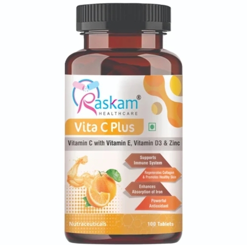 Raskam Vita C Plus - 100 Tablets Vitamin C With Vitamin E, Vitamin D3 & Zinc