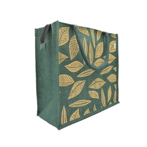 Short Handle Printed Jute Handbag