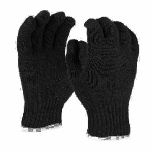 Black Cotton Knitted Hand Glove - Design: Standard