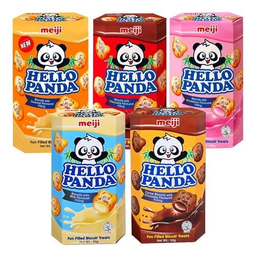 Meiji Hello Panda Biscuits - Fun Filled Biscuit Treats (50g, Assorted Flavours)