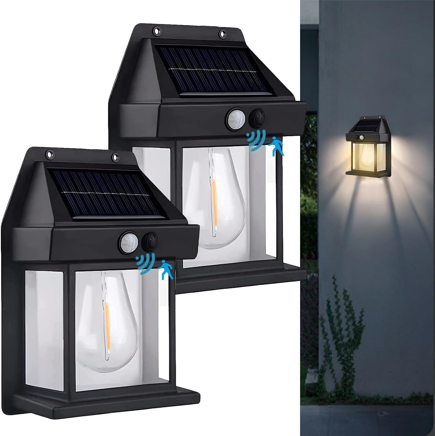 Solar Wall Lights Outdoor With Motion Sensor - Color: Black