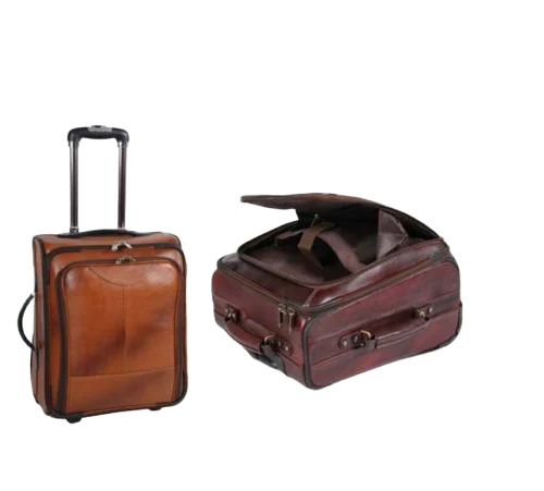 Brown Leather Laptop Trolley Bag