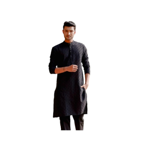Mens Black Cotton Angrakha Kurta