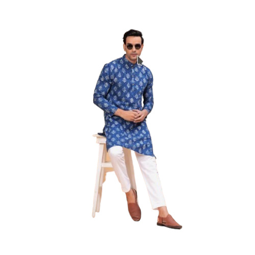 Mens Cotton Printed Kurta Pajama Set