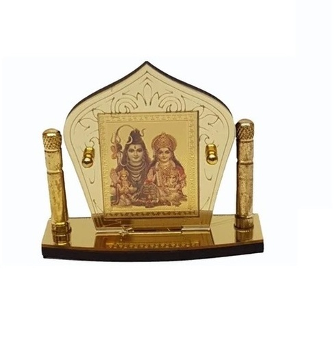 Acrylic Shiv Parvati Ji Golden Car Dashboard Idol