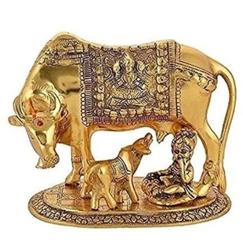 Brass Kamdhenu Cow Calf Krishna Statue