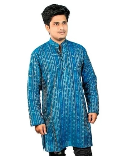 Men Blue Printed Cotton Kurta