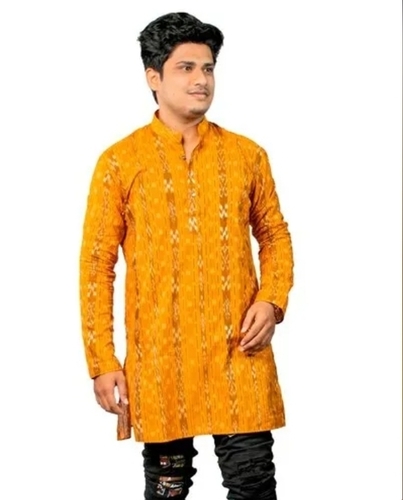 Men Mustard Printed Cotton Kurta