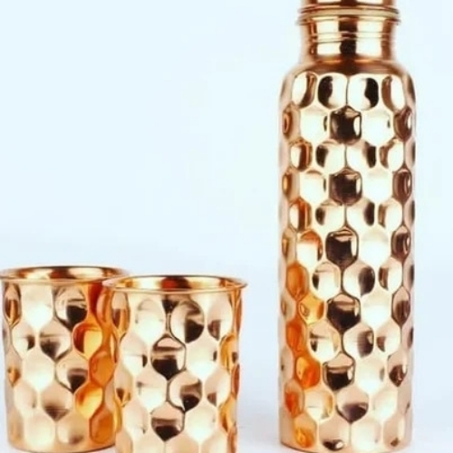 Copper Bottle And Glass Gift Set