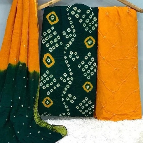 Cotton With Hand Bandhej Dress Material