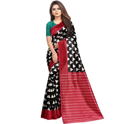 Soft Silk Saree - Silk, Red Black White, Party Wear, Elegant Draping Style