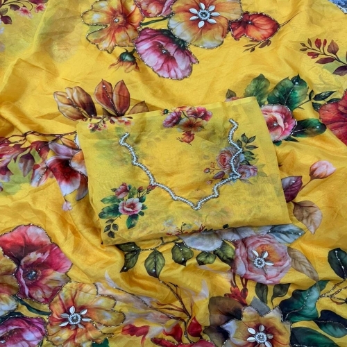 Floral Print Silk Saree