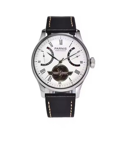 43mm Parnis Skeleton Automatic Mechanical Mens Watch Silver Case