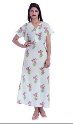 Cotton Hand block Printed Womens Nighty