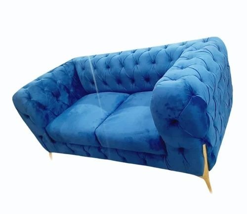 Dark Blue Velvet Three Seater Sofa