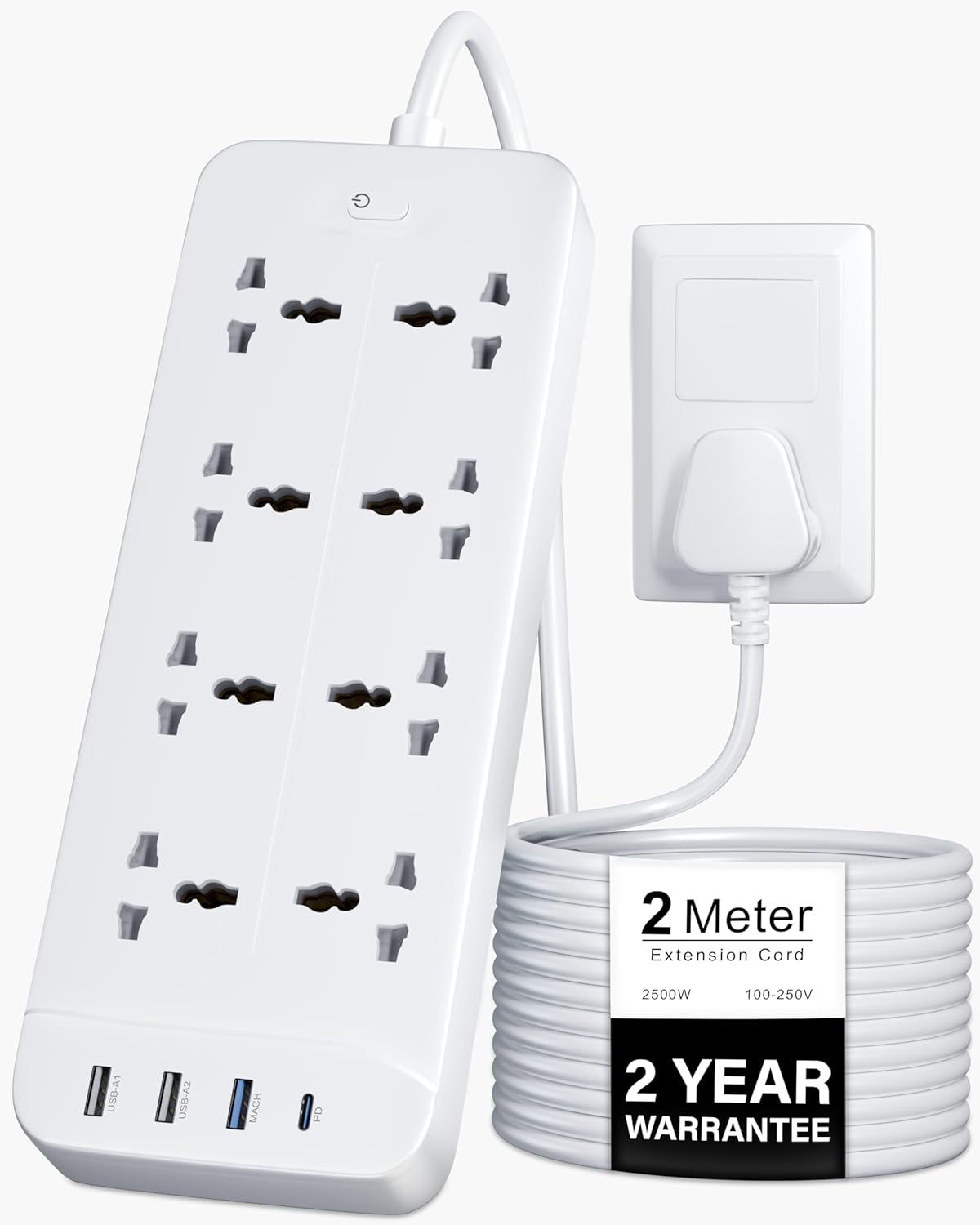 Fedus 2m 8 Socket Surge Protector Extension Board