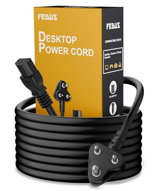 Fedus 3M 6A Computer 3Pin Desktop Power Cord - Color: Black