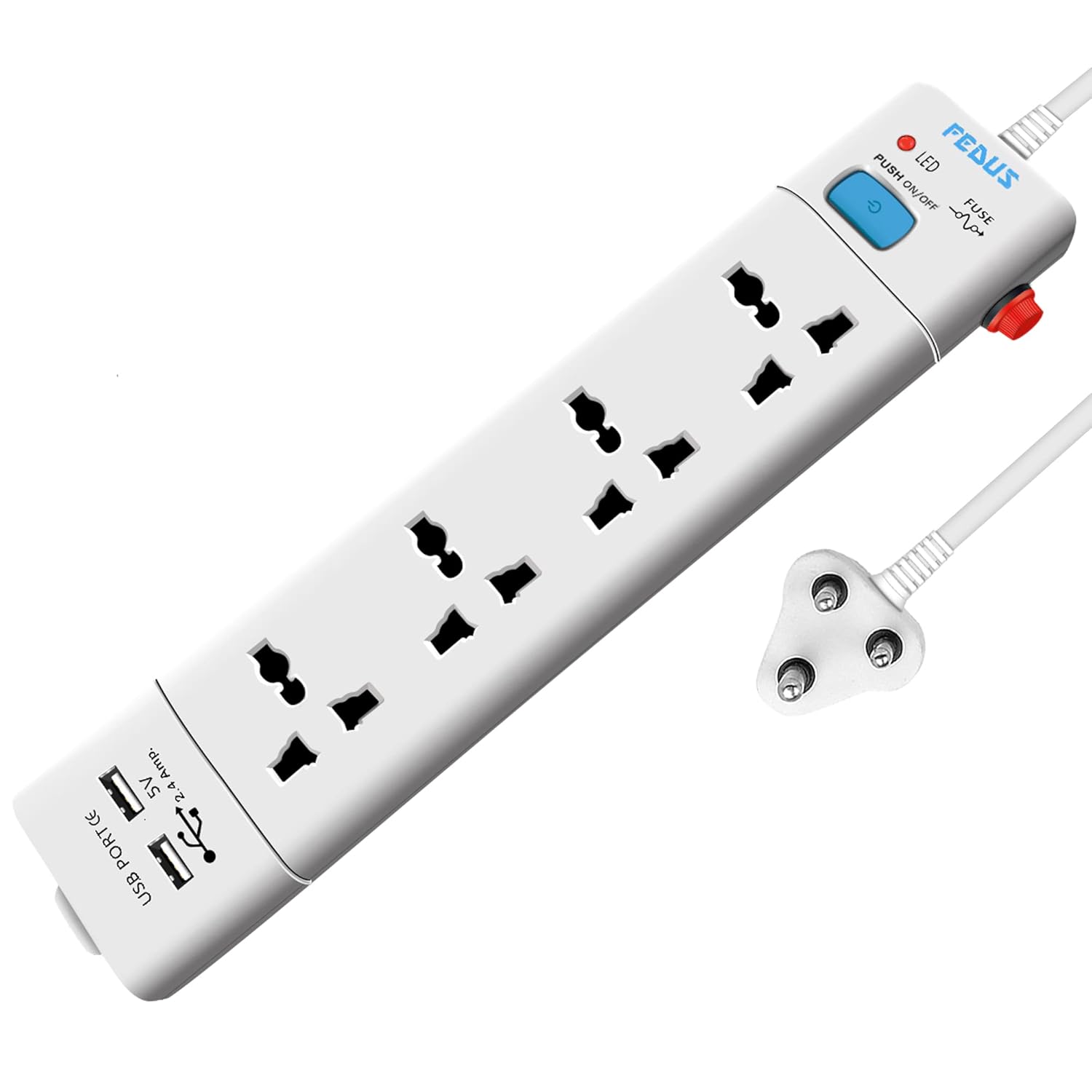 Fedus Extension Board With (2.1A) 4 Universal Power Sockets - Application: For Protection From Lightning