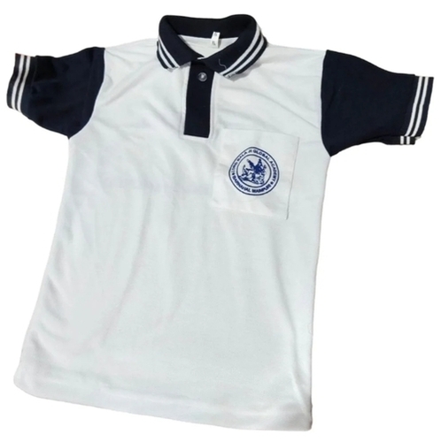 Unisex School Uniform White Blue Collar Neck T Shirt