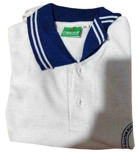 Unisex White School Uniform Collar T Shirt