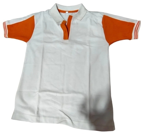 White Half Sleeves Cotton School T Shirt
