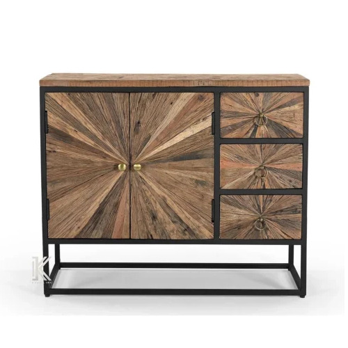 2 Door Black Metal Wagon Wood Sideboard