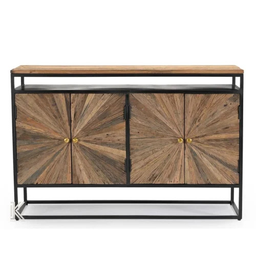 4 Door Black Metal Wagon Wood Sideboard