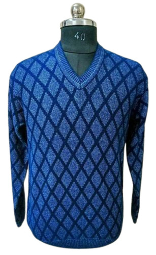 Blue Men Full Sleeves Woolen Sweater
