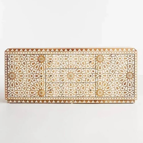 Floral Distress Engraved Solid Wood Sideboard