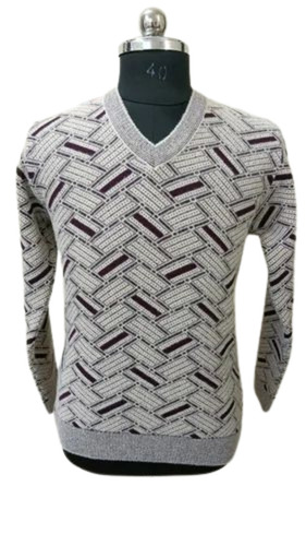Men Grey V Neck Woolen Sweater