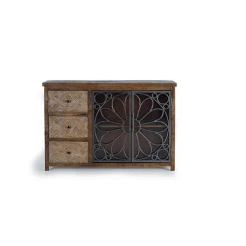 Rough Finish Metal Grill Mango Wood Sideboard
