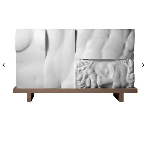White Carved Greek Panel Wood Sideboard